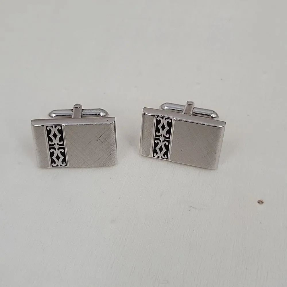 SWANK Vintage Cuff Links Silver toned Rectangle